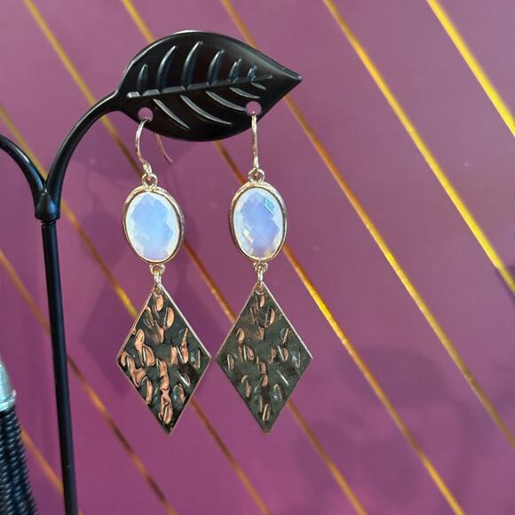 Chico’s Boho Beaded Tassel Earrings & Gold Hammered Dangle Earrings Set - Picture 3 of 3